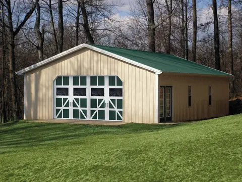 Classica Lucern garage door in True White / Hunter Green on a home