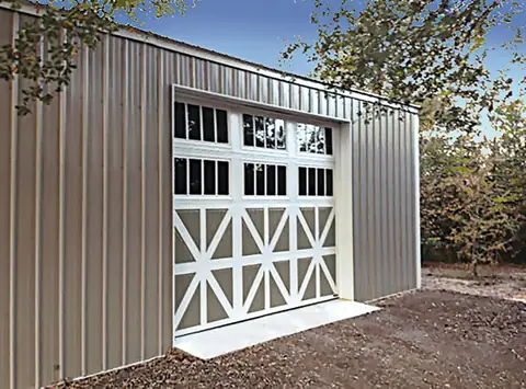 Classica Santiago garage door in Barn Custom Paint on a home