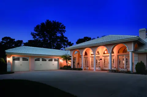 Classica Bordeaux garage door in True White on a home