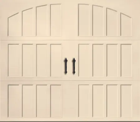 Classica Northampton garage door in Almond, Solid, arched windows