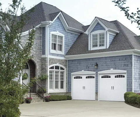 Hillcrest Bead Board garage door in True White on a home